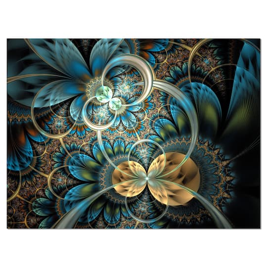 Designart - Symmetrical Blue Gold Fractal Flower
